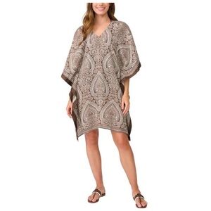 J. McLaughlin Brown Paisley Linen Poncho Top Coverup